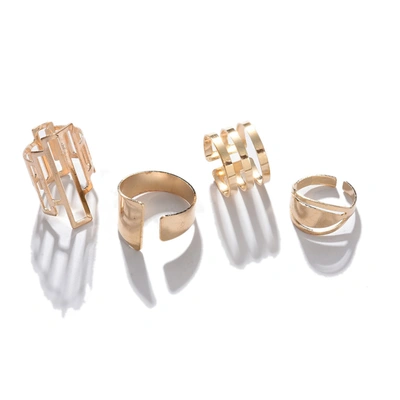 Sohi Set Of 4 Gold-plated Designer Finger Ring In Silver