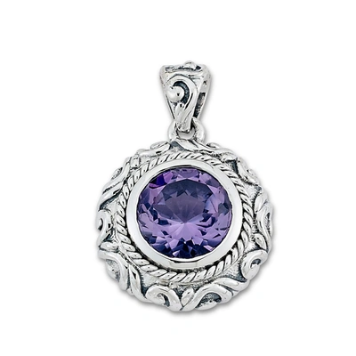 Samuel B Jewelry Sterling Silver Round Bali Design & Twisted Rope Border Amethyst Pendant