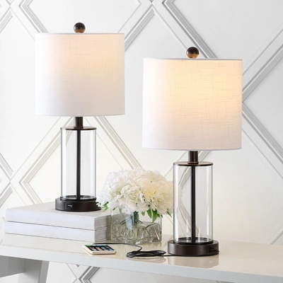 Jonathan Y Abner 21" Glass Modern Contemporary Usb Charging Led Table Lamp (set Of 2)