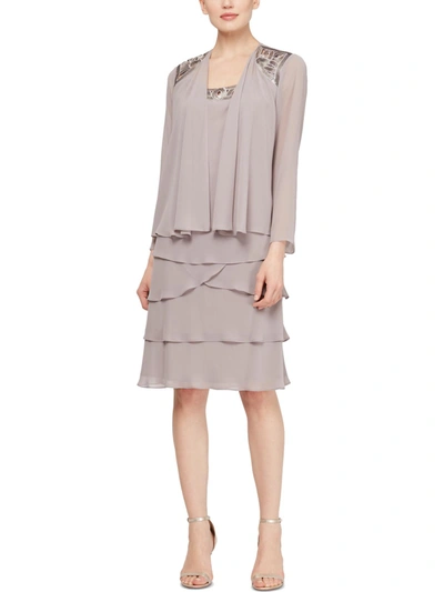 Sl Fashions Womens Chiffon Sequined Dress With Jacket In Multi