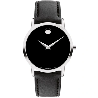 Movado Women's Swiss Museum Classic Black Leather Strap Watch 33mm In Silver