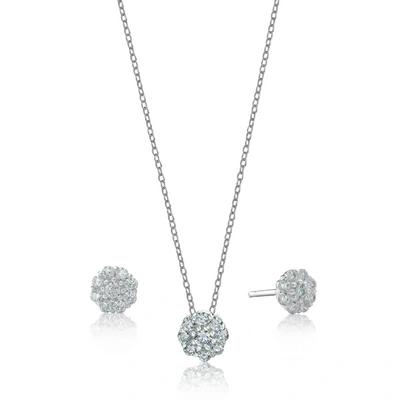 Max + Stone Sterling Silver Flower Shape Cluster Cz Pendant And Earring Set