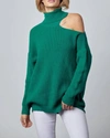 Merci Shoulder-baring Turtleneck Sweater In Forest Green In Green