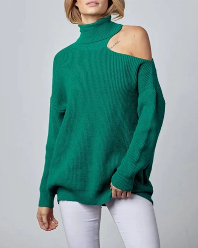 Merci Shoulder-baring Turtleneck Sweater In Forest Green