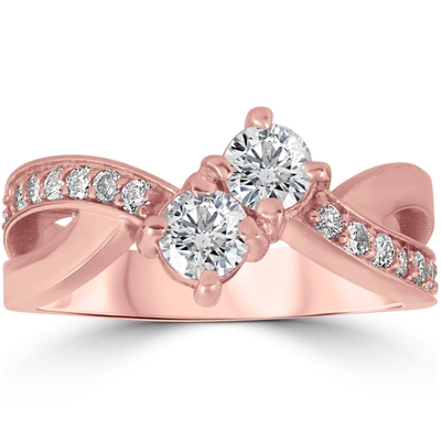 Pompeii3 1 Cttw Forever Us 2-stone Diamond Engagement Cross Over Ring 10k Rose Gold In Multi