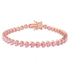 Mimi & Max 12 1/3 Ct Tgw Created Pink Heart-cut Sapphire Tennis Bracelet In Rose Silver - 7.5 In. In Pink