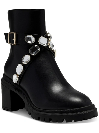 Inc Sebrinel Womens Faux Leather Embellished Ankle Boots In Black