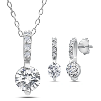 Max + Stone Sterling Silver Cubic Zirconia Bale And Round Earring And Necklace Set, 16 Inch Cabel Cahin With 2 I