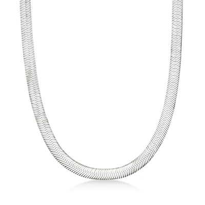Ross-simons Italian 8mm Sterling Silver Herringbone Necklace In White