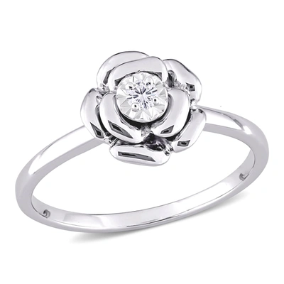 Mimi & Max Diamond Accent Flower Ring In Sterling Silver