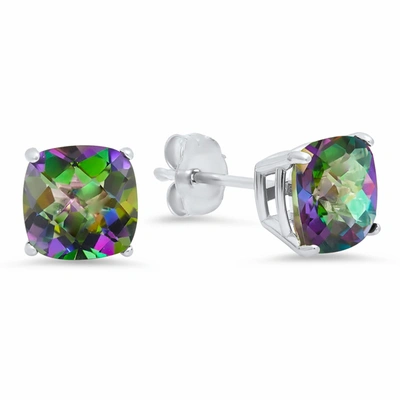 Max + Stone Sterling Silver Cushion-cut Checkerboard Gemstone Stud Earrings (8mm) In White
