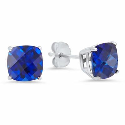 Max + Stone Sterling Silver Cushion-cut Checkerboard Gemstone Stud Earrings (8mm) In Black