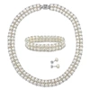 Mimi & Max Women's 3pc Set Of 6-8mm Freshwater Cultured Pearl Necklace Double Row Bracelet And Stud Earrings W/ In Silver