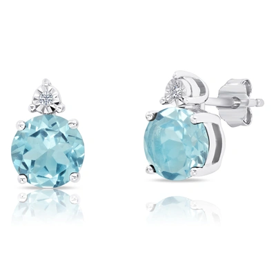 Max + Stone 7mm Round Gemstone And Diamond Accent Stud Earrings In Sterling Silver In Blue