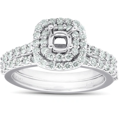 Pompeii3 3/4ct Double Cushion Halo Diamond Engagement Ring Setting Mount 14k White Gold In Multi