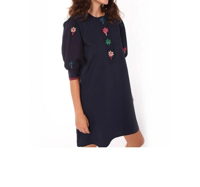 Vilagallo Amber Embroidered Dress In Blue