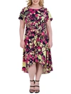 SIGNATURE BY ROBBIE BEE PLUS WOMENS PRINTED HIGH-LOW MIDI DRESS