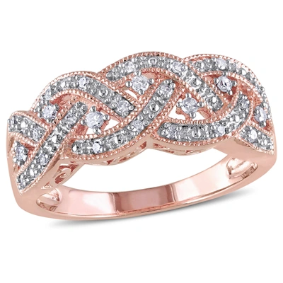 Mimi & Max 1/8 Ct Tw Diamond Braided Ring In Rose Plated Sterling Silver In Pink