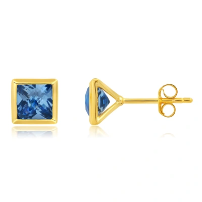 Nicole Miller Sterling Silver And 14k Yellow Gold Plated Princess Cut 6mm Gemstone Square Stud Earrings With Push  In Multi