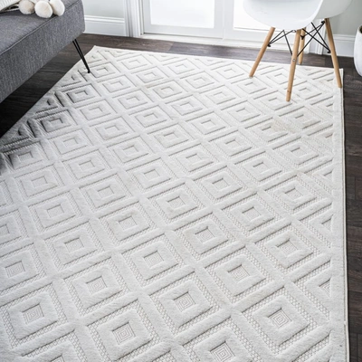 Jonathan Y Portmany Neutral Diamond Trellis Indoor/outdoor Area Rug In Grey