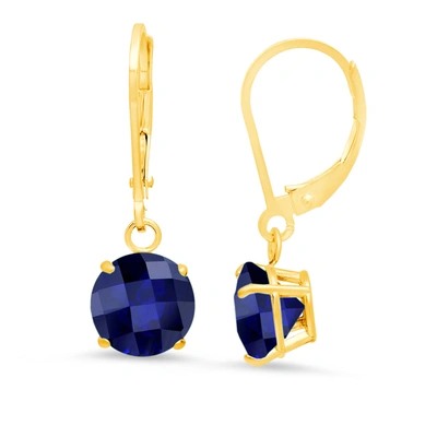 Max + Stone 10k Yellow Gold Round Checkerboard Cut Gemstone Leverback Earrings (8mm)