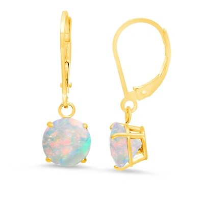 MAX + STONE 10K YELLOW GOLD ROUND CHECKERBOARD CUT GEMSTONE LEVERBACK EARRINGS (8MM)
