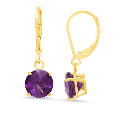Max + Stone 10k Yellow Gold Round Checkerboard Cut Gemstone Leverback Earrings (8mm) In Purple