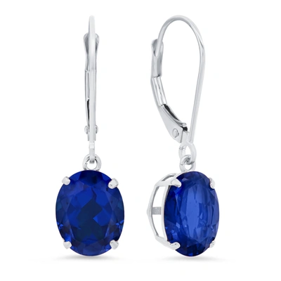 Max + Stone 14k White Gold 8x10mm Oval Gemstone Dangle Earrings In Blue