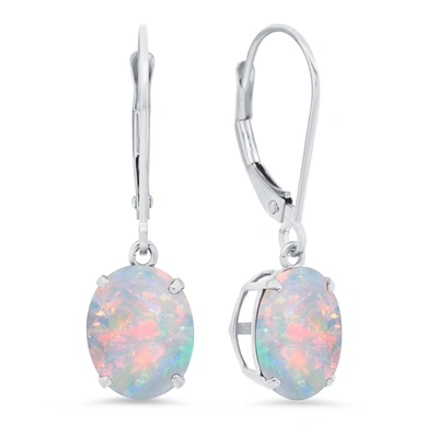 Max + Stone 14k White Gold 8x10mm Oval Gemstone Dangle Earrings In Multi