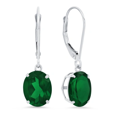 Max + Stone 14k White Gold 8x10mm Oval Gemstone Dangle Earrings In Green