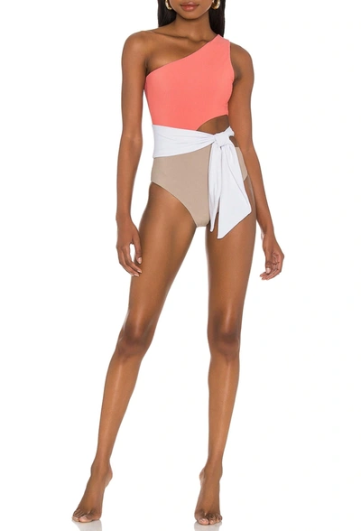 Beach Riot Carlie One Piece In Coral Colorblock In White
