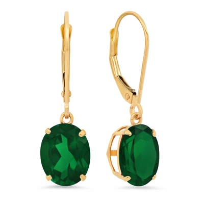 Max + Stone 14k Yellow Gold 8x10mm Oval Gemstone Dangle Earrings In Green