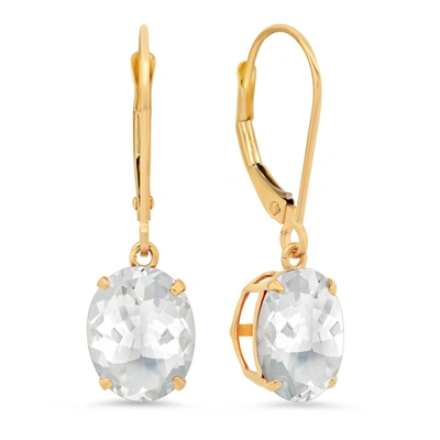 Max + Stone 14k Yellow Gold 8x10mm Oval Gemstone Dangle Earrings In White