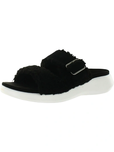 Koolaburra Pasea Womens Faux Fur Slip-on Slide Sandals In Black