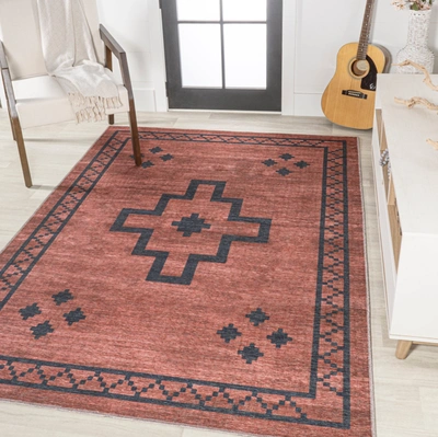 Jonathan Y Korsa Geometric Medallion Machine-washable Red/black Area Rug