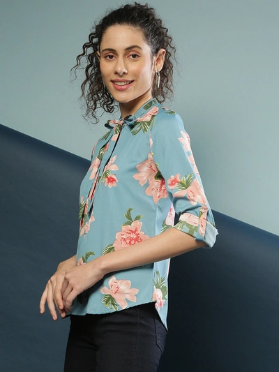 Campus Sutra Women Stylish Floral Design Casual Top In Blue