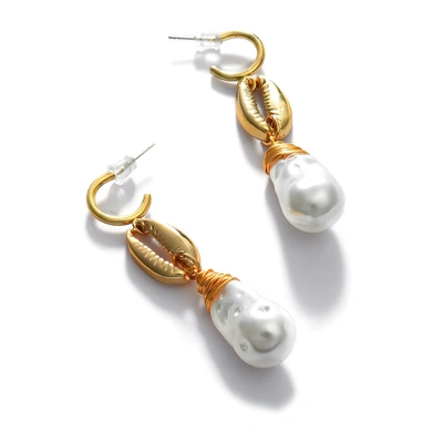 Sohi Gold Plated Pearl Beaded Drop Earring In Silver