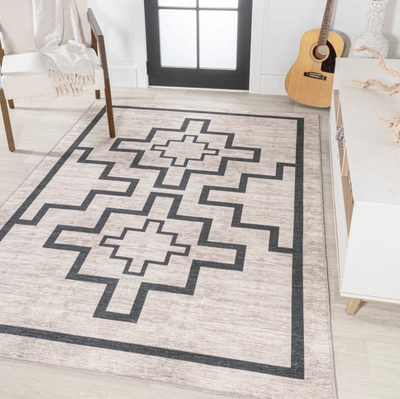 Jonathan Y Ashkii Minimalist Medallion Machine-washable Ivory/black Area Rug In White