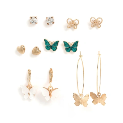 Sohi Pack Of 6 Butterfly Shaped Earrings In Gold