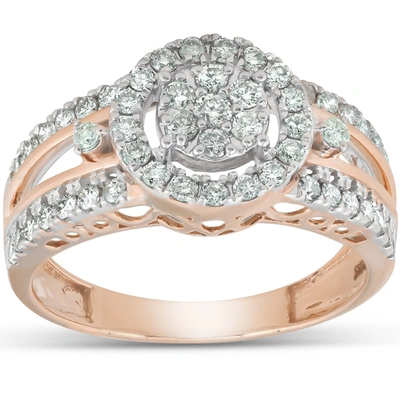 Pompeii3 3/4 Ct Halo Round Diamond Multi Band Engagement Ring 10k Rose Gold