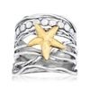 Ross-simons Sterling Silver And 14kt Yellow Gold Multi-row Starfish Ring In White