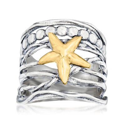 Ross-simons Sterling Silver And 14kt Yellow Gold Multi-row Starfish Ring In White