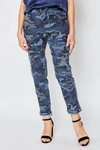 Jacqueline B Clothing D Style Silver Stripe Camo Pants In Blue Jeans In Grey
