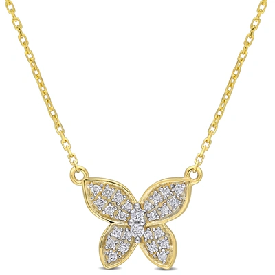 Mimi & Max 1/8 Ct Tw Diamond Butterfly Pendant With Chain In 10k Yellow Gold In Silver