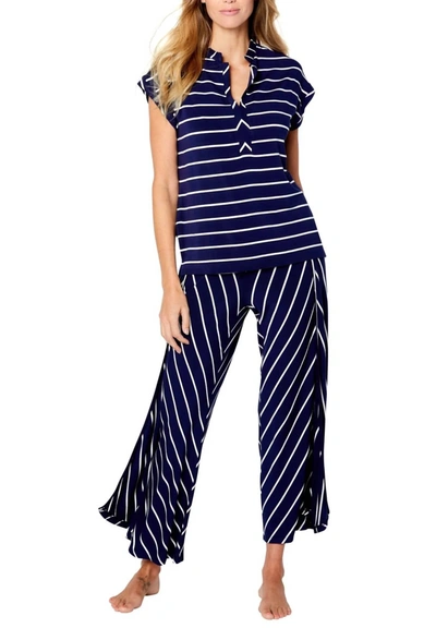 B Up Marina Drop Shoulder Loungewear Set In Navy Stripes In Blue