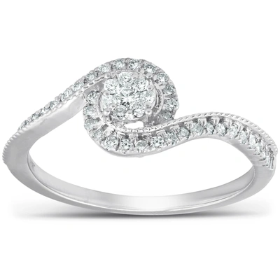 Pompeii3 1/3 Ct Diamond Twist Halo Round Engagement Ring 10k White Gold In Multi