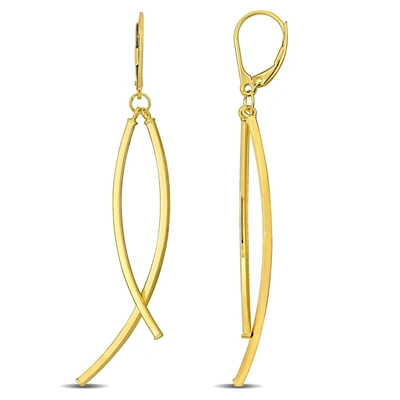 Mimi & Max Open Crossover Design Hanging Earrings On Leverback In 10k Yellow Gold
