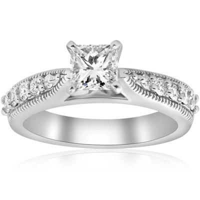 Pompeii3 1 3/8ct Vintage Princess Cut Diamond Engagement Ring Art Deco 14k White Gold In Multi
