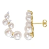 Mimi & Max Freshwater Cultured Pearl And 1/4 Ct Tgw White Topaz Climber Earrings In Yellow Gold Plated Sterling In White