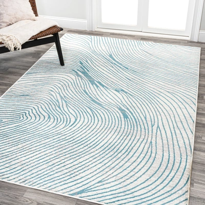 Jonathan Y Arlo Woodgrain Geometric Ivory/blue Area Rug In White